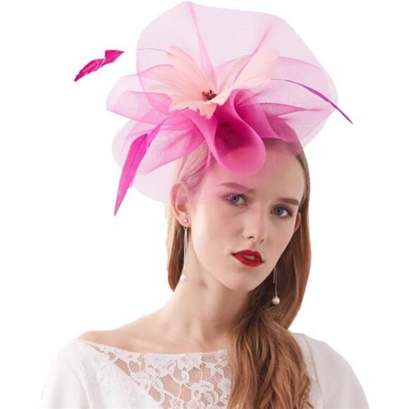 Women Organza Hat, Fascinator Hat Pink Beige main image 7